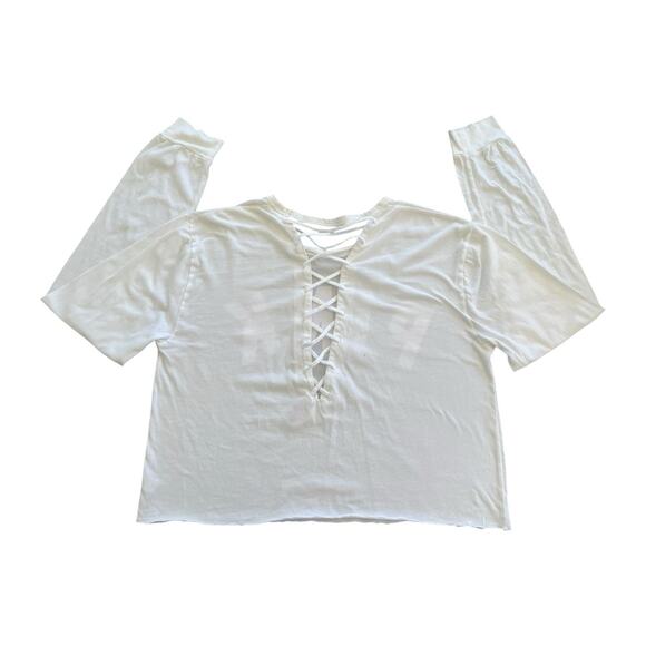 VS Pink Logo Lace Back Cut Out Long Sleeve White Shirt Size Large Athleisure - Picture 2 of 8